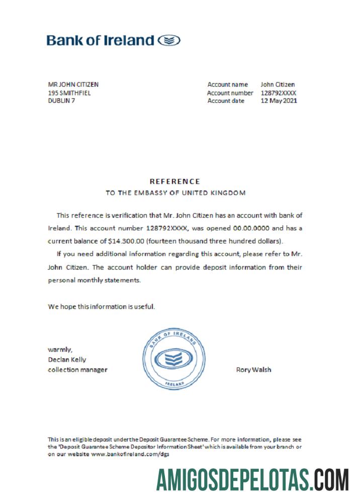 Referência do Banco da Irlanda da Irlanda baixar para verificação